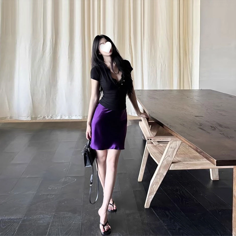 高级感醋酸缎面半身裙女2025夏季性感修身显瘦洋气百搭辣妹短裙子
