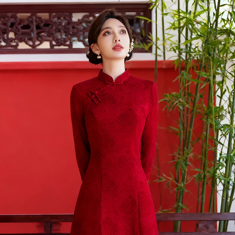 喜婆婆婚宴装2025新款秋冬季平时可穿儿子结婚旗袍连衣裙妈妈礼服