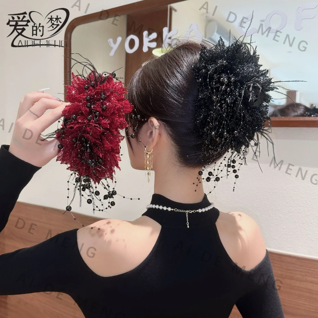 牡丹花亮片闪花朵抓夹网红百搭时尚大板鲨鱼夹显发量头饰发夹抓夹