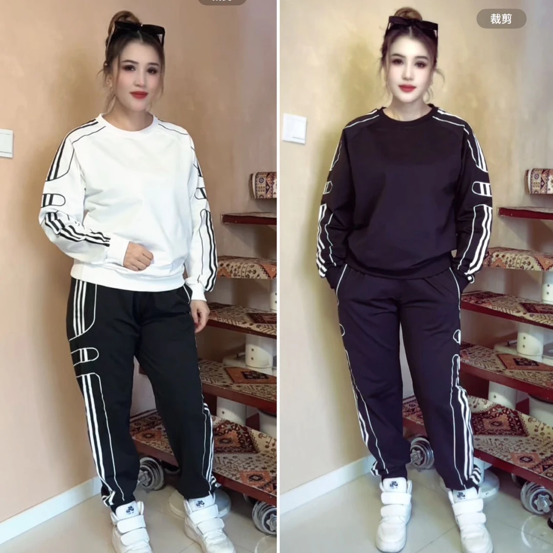 冬季男女休闲运动套装春季长袖宽松百搭洋气显瘦运动两件套装包邮