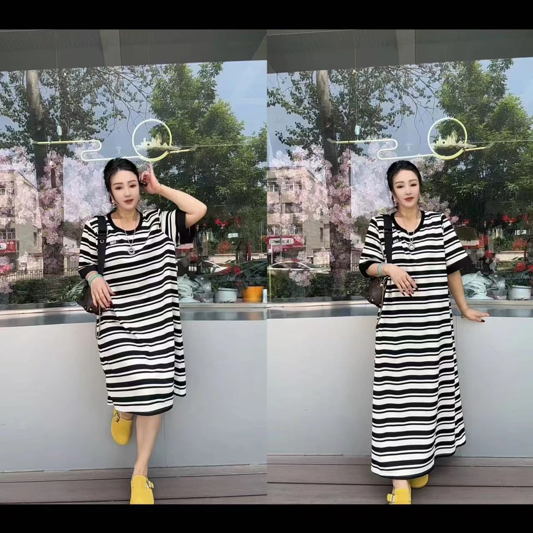 直筒休闲条纹裙（100-170斤）