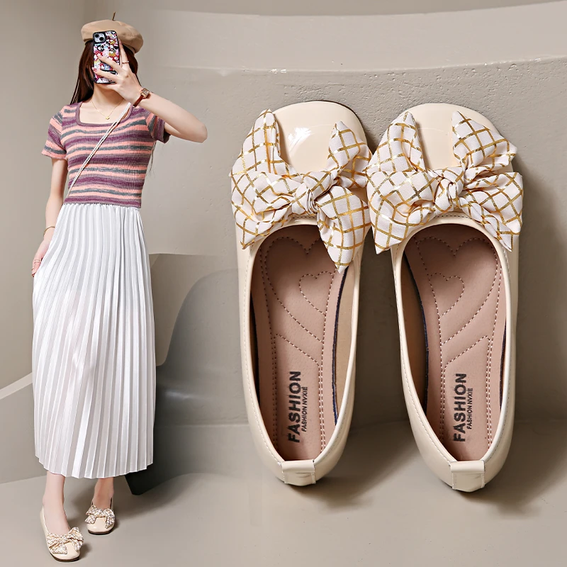 2025新款女士单鞋夏季时尚纯色蝴蝶结外穿包跟平底套脚圆头单鞋