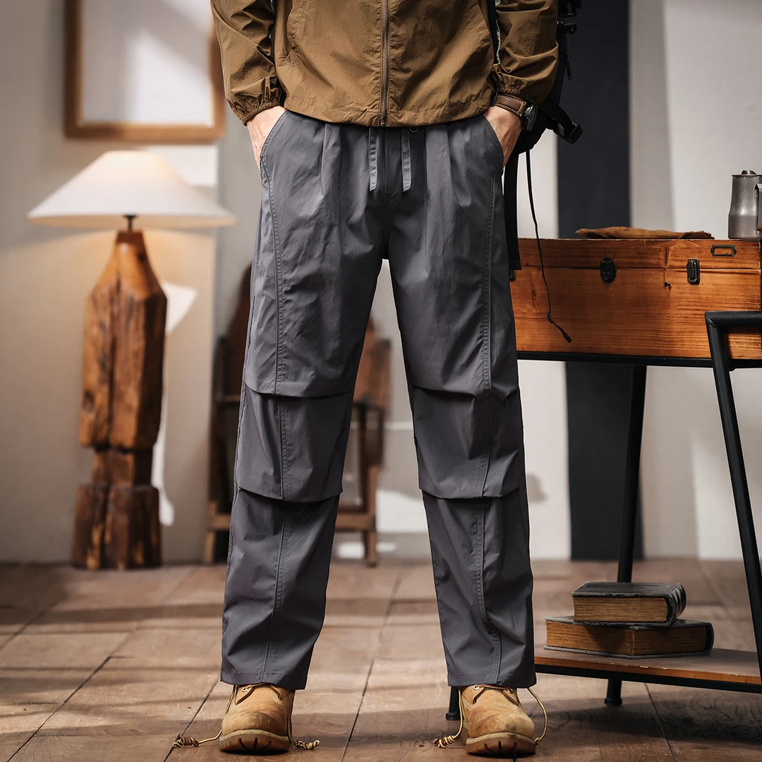 格蓝鹿复古速干工装裤男夏季薄款宽松直筒冲锋裤户外伞兵休闲裤男