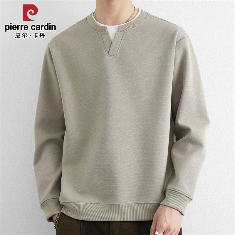 皮尔卡丹假两件圆领卫衣男士秋冬季潮流新款宽松休闲拼接打底衫男