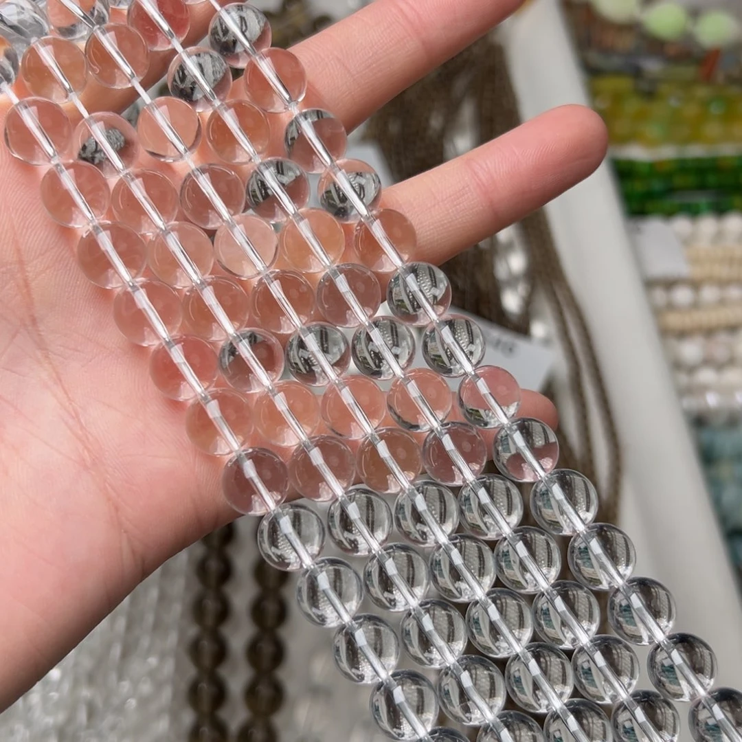 玛瑙/玉髓合金珠宝半成品W548。10mm白水晶圆珠一条