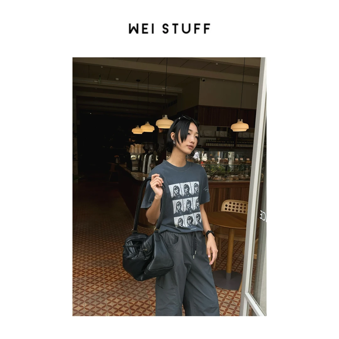 WEI STUFF  色调纯棉舒适时尚百搭圆领印花短袖T恤 9204 S