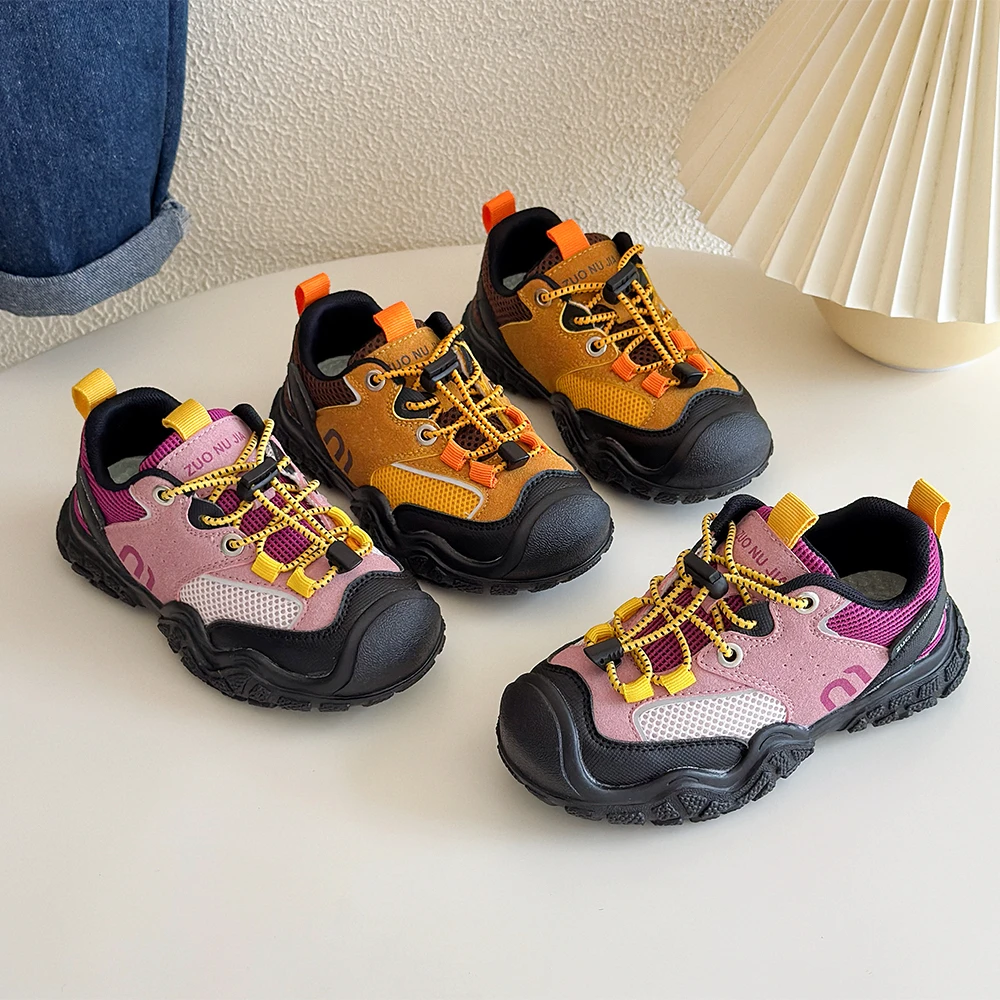 童鞋儿童运动鞋2025春秋新款女童登山鞋透气耐磨软底撞色板鞋子潮