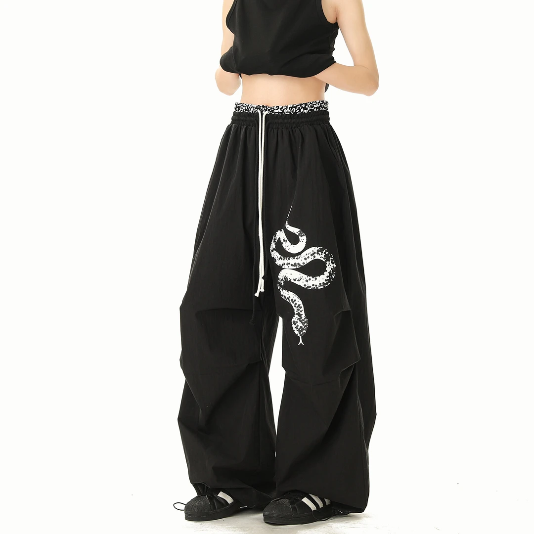 美式豹纹蛇弯刀伞兵裤男女夏季潮牌hiphop街头阔腿裤嘻哈休闲裤子