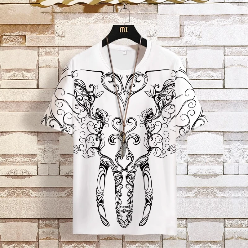 男士短袖T恤泰国大象潮流印花夏季半袖大码加肥冰丝速干圆领体恤