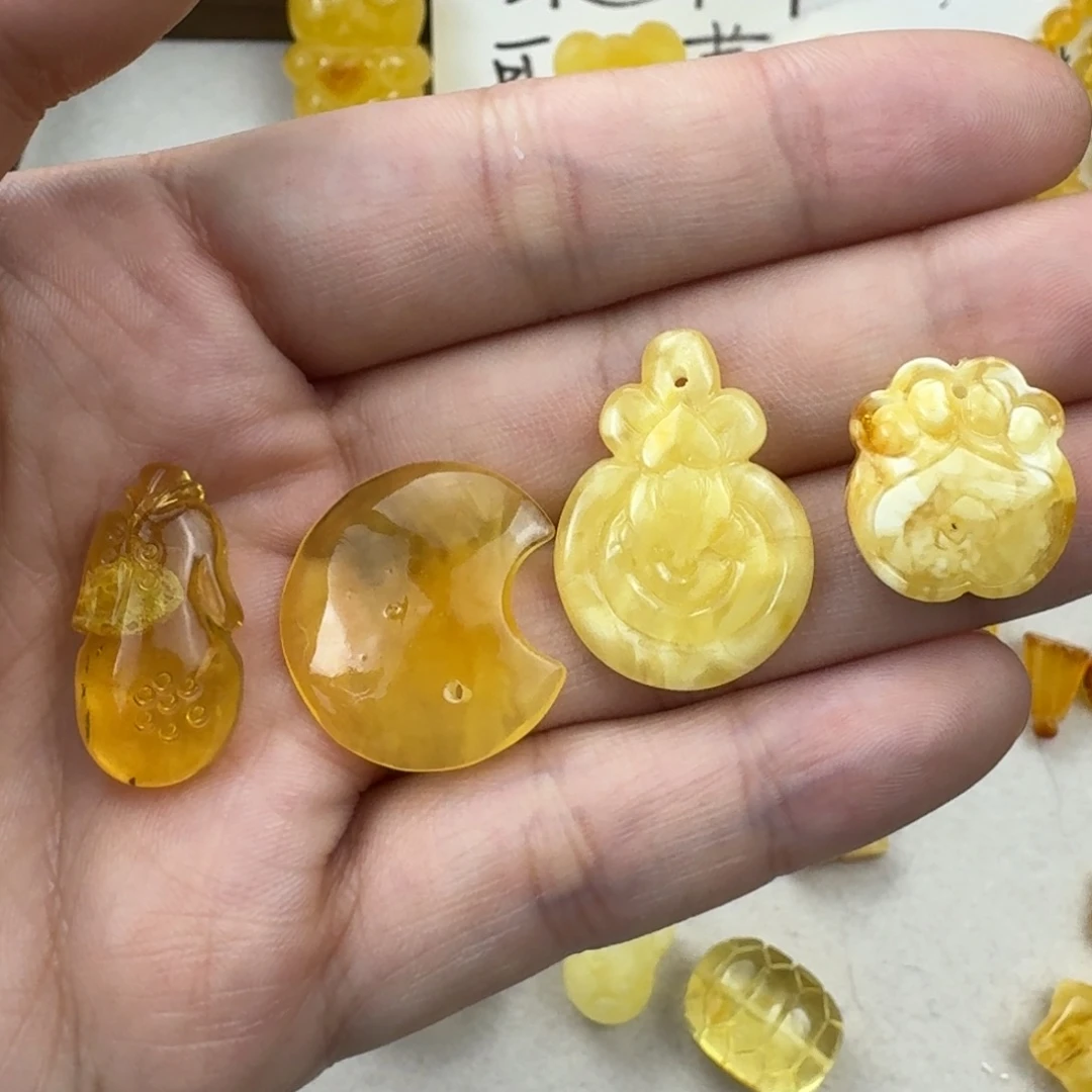 蜜蜡未镶嵌珠宝奇石微粉吊坠孔 4 个