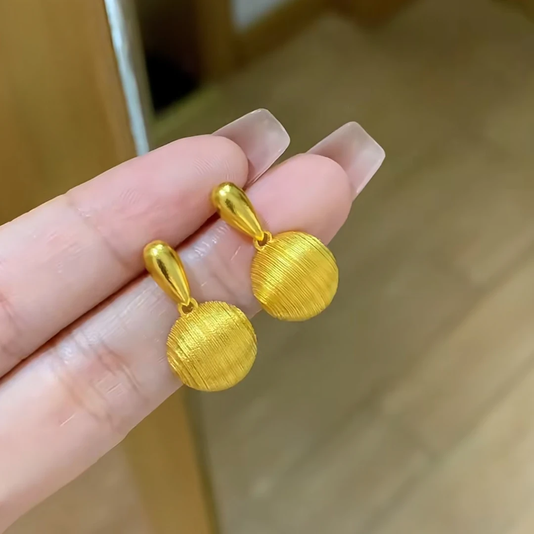 铜合金耳饰 复古拉丝工艺耳钉女时尚气质金色耳环小众高级感百搭