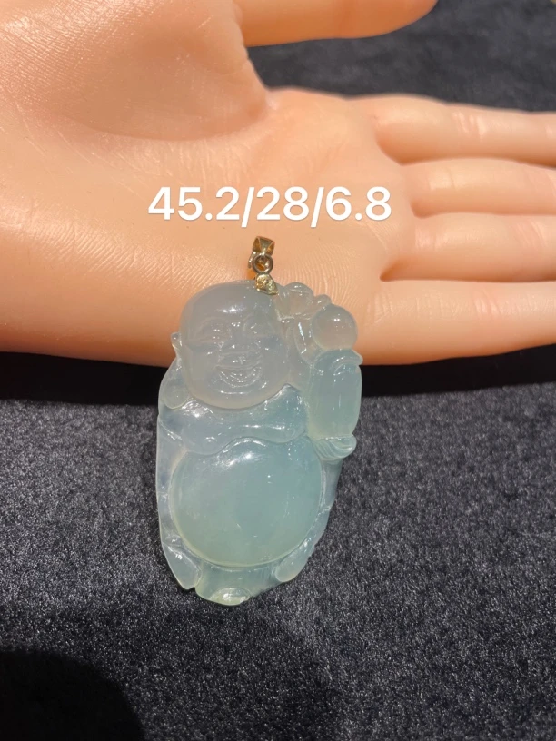 天然缅甸A货翡翠18k金镶站佛精雕
