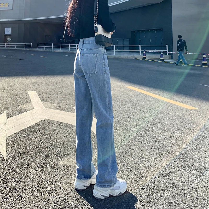 浅色高腰窄版阔腿牛仔裤子女2025春夏季新款显瘦垂感小个子直筒裤