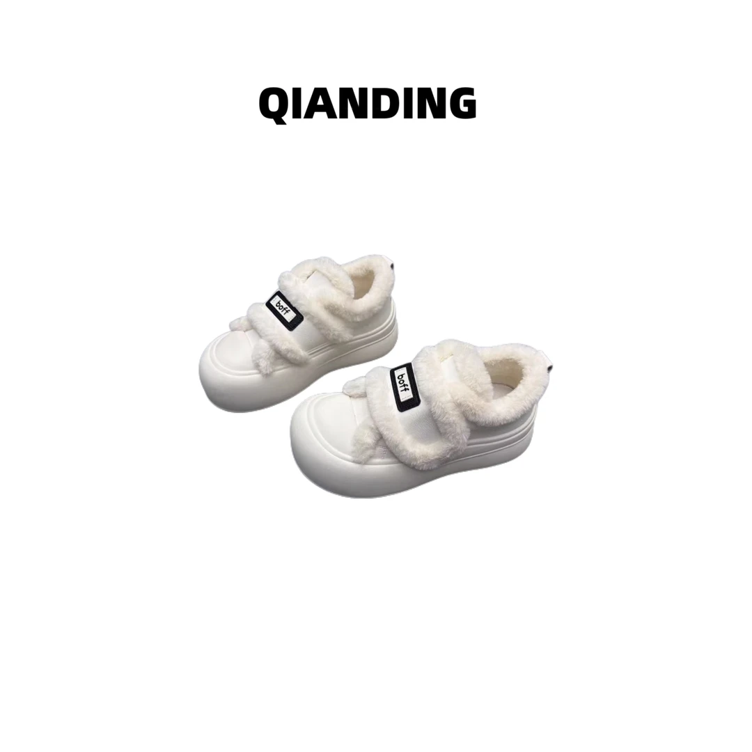 【QIANDING】【魔术贴毛毛厚底鞋】时尚百搭鞋子F363