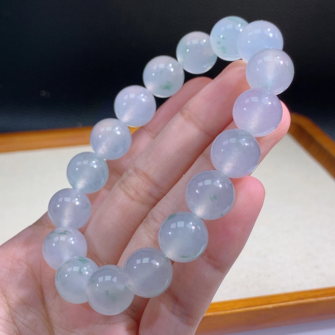 嘉运翡翠7.23-3缅甸天然翡翠A货飘花手串卡12.3mm17颗粒