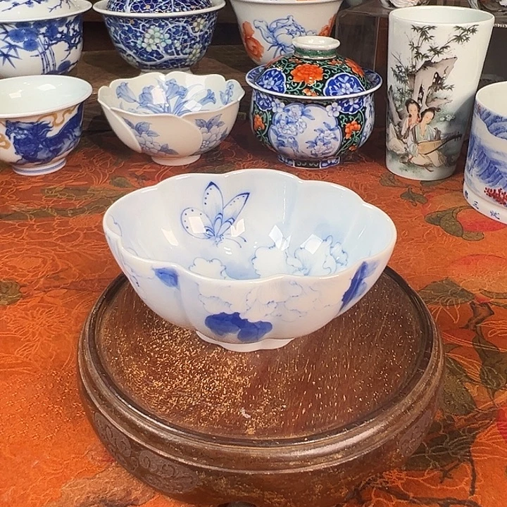 陶杯子青樵轩牡丹贝壳杯