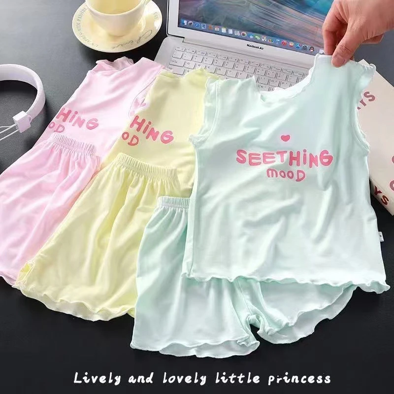 【A类莫代尔套装】夏季女童无袖睡衣套装森系薄款儿童空调服家居服