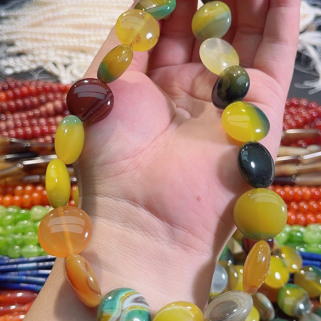 玛瑙/玉髓未镶嵌珠宝半成品孔雀玛瑙圆饼一条20mm