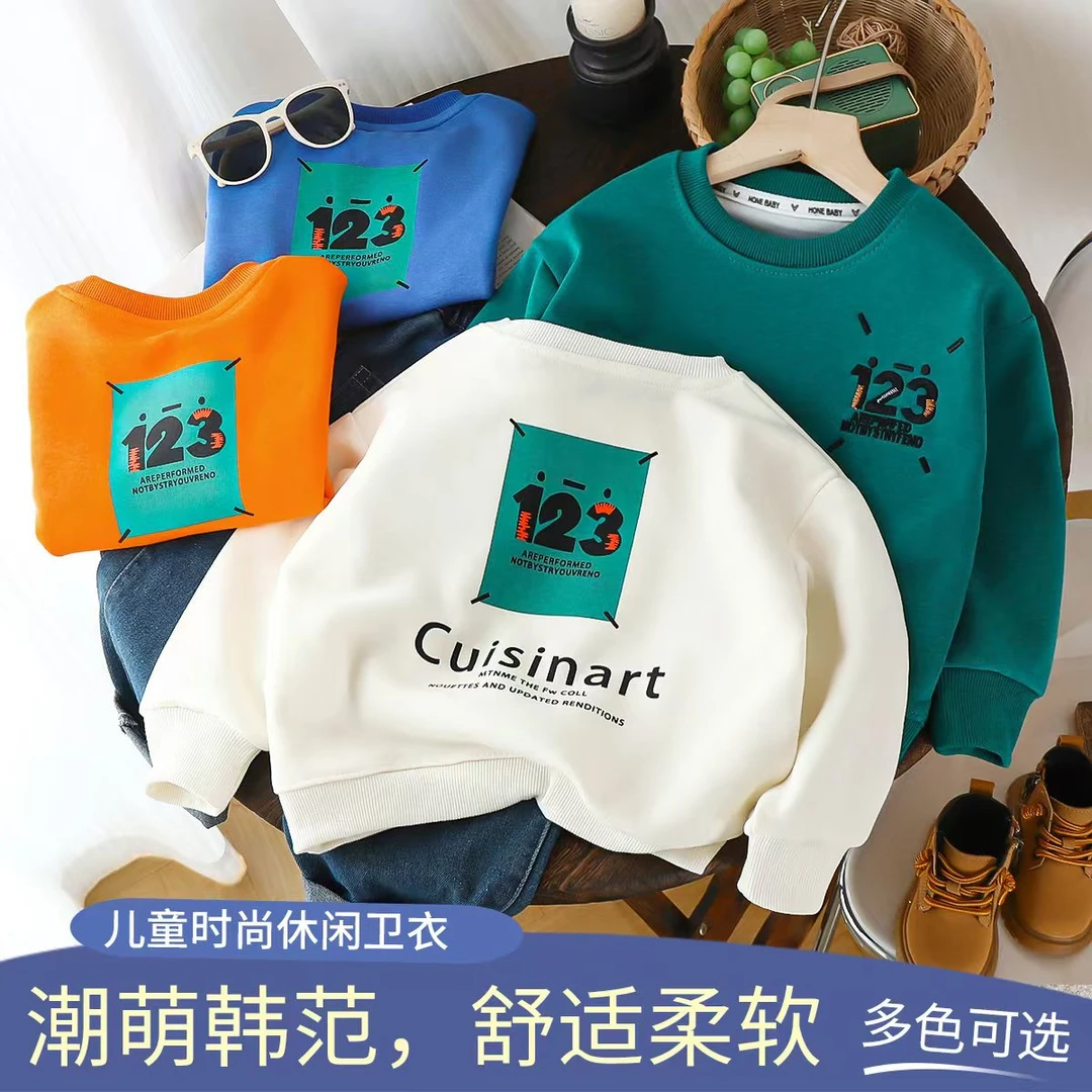 秋季新款刺绣123休闲卫衣儿童长袖宽松圆领打底中大童ol男童