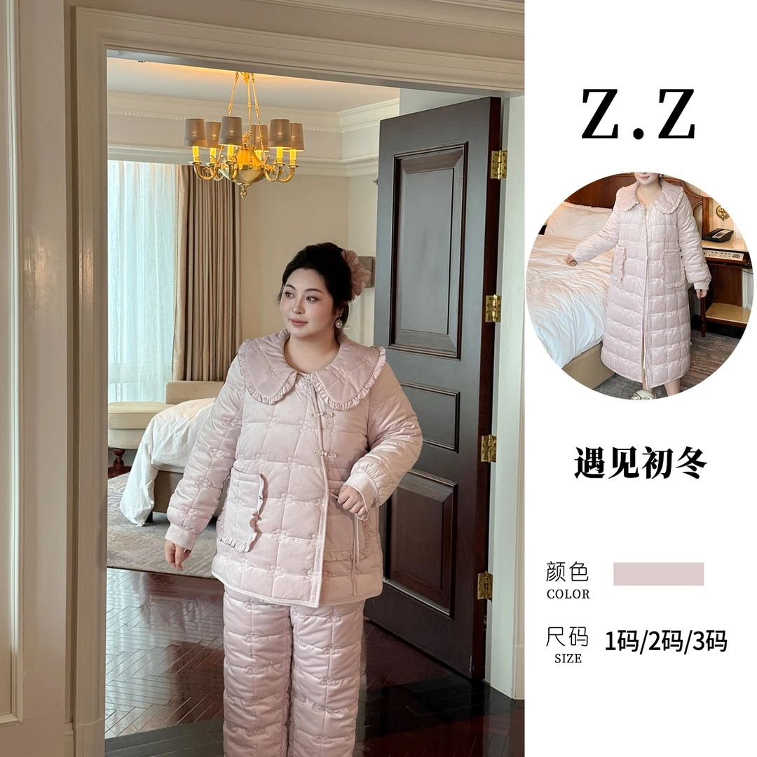 【遇见初冬】大码厚款家居服甜美冬季保暖睡袍套装240斤可穿