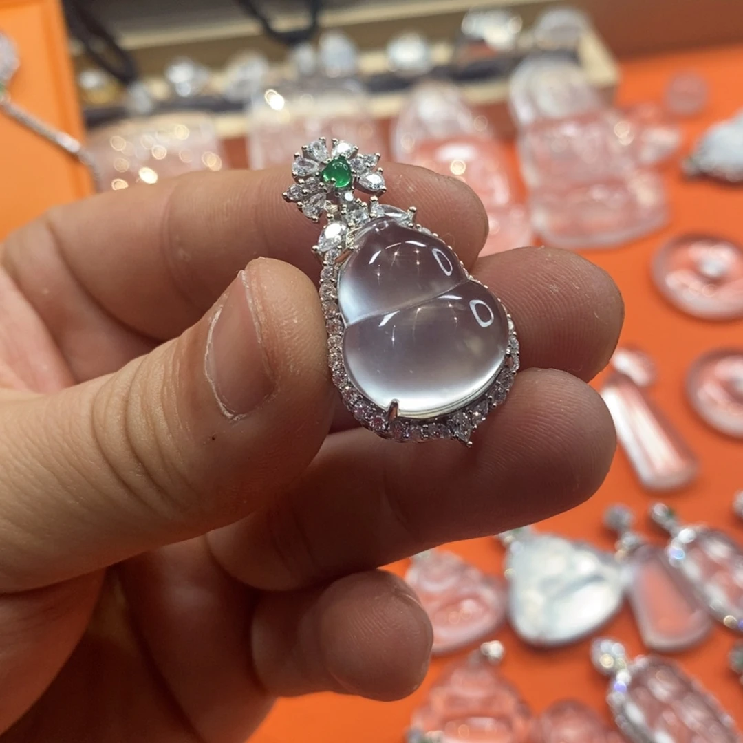 石英质玉吊坠银S925镶嵌贝*