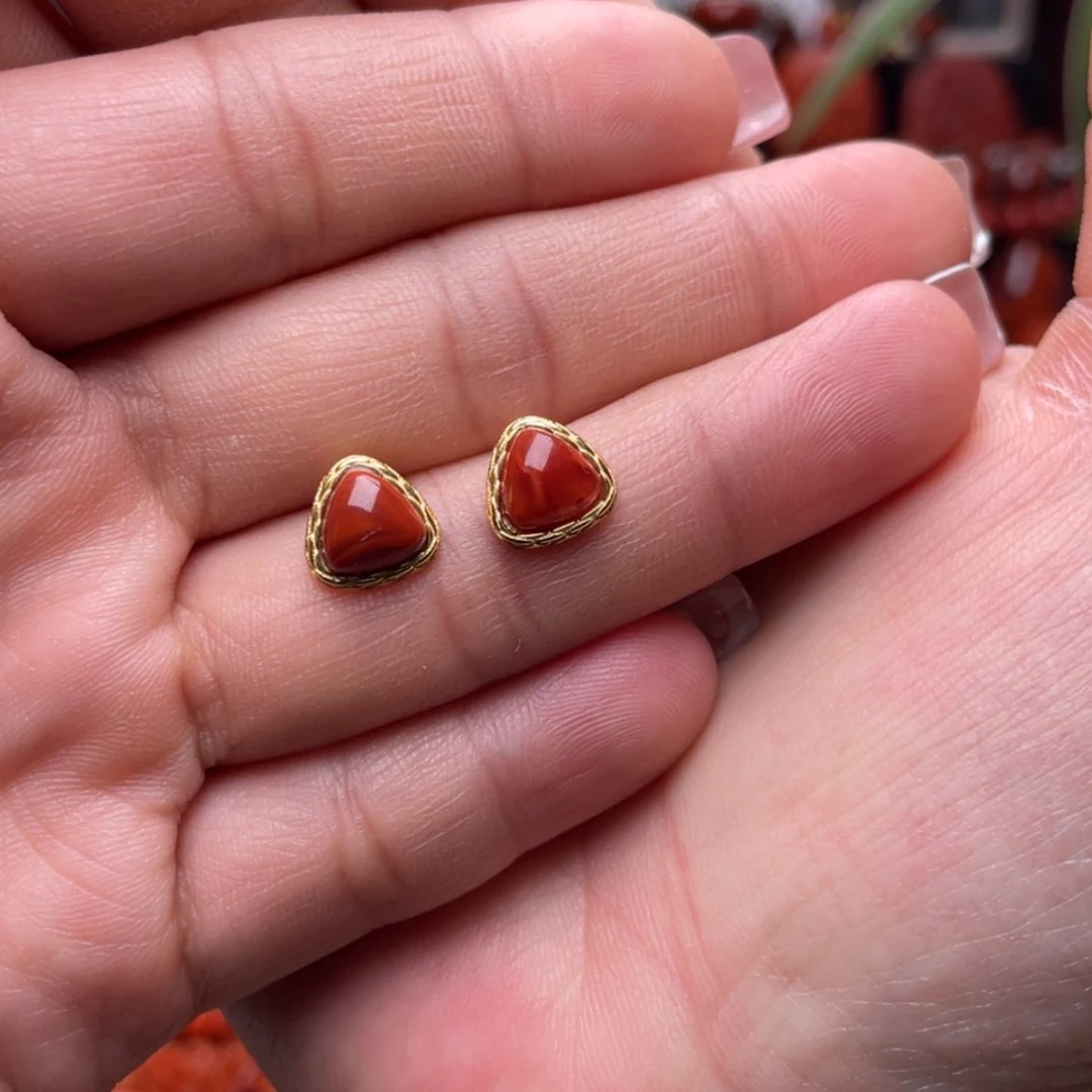 【闪购商品】南红玛瑙耳钉银S925镶嵌
