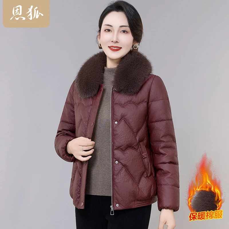 恩狐中老年加厚保暖棉服气质高贵大毛领棉衣外套妈妈装冬季新款