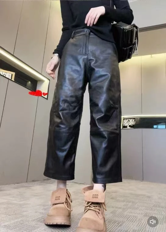 新款高腰宽松八分裤简约裤子