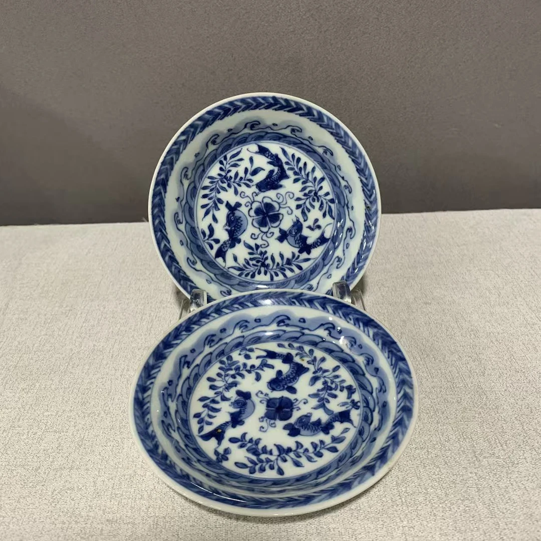 A0928090 清代 青花鱼藻纹对碟（直径约11）