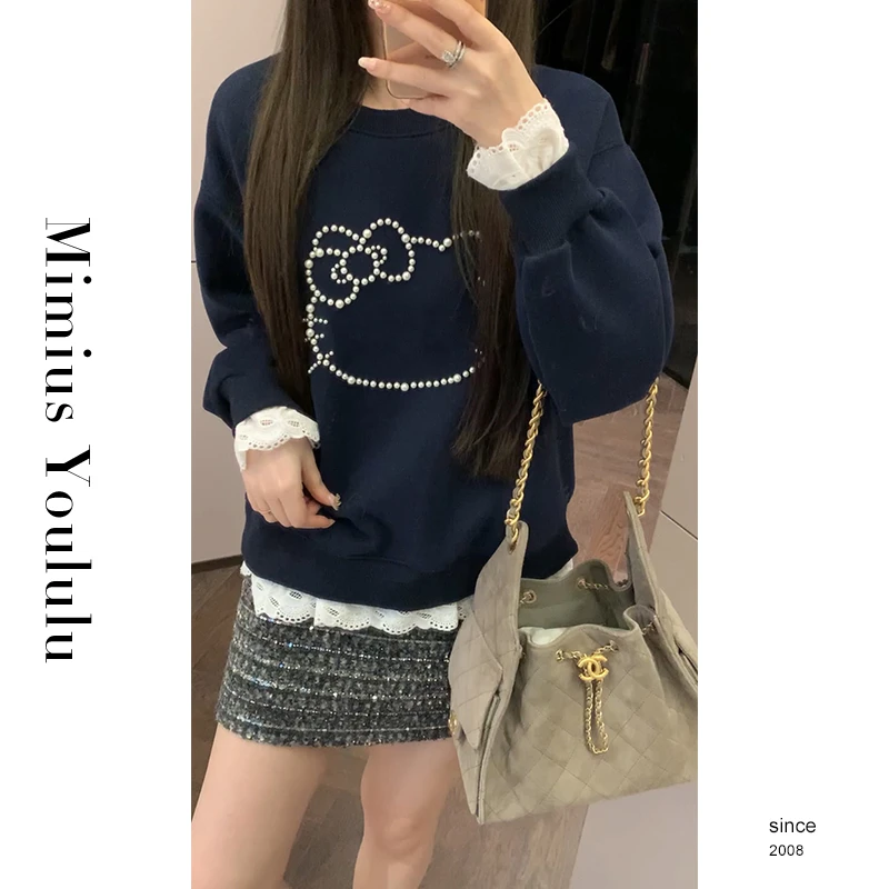 【mimius】&游鹿鹿 无嘴猫钉珠拼接蕾丝卫衣 汉服(春节前发)F12263