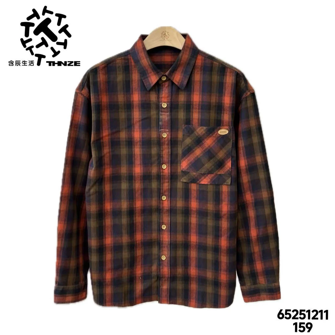 秋季长袖格子衬衫美式潮牌法式工装风格舒适百搭