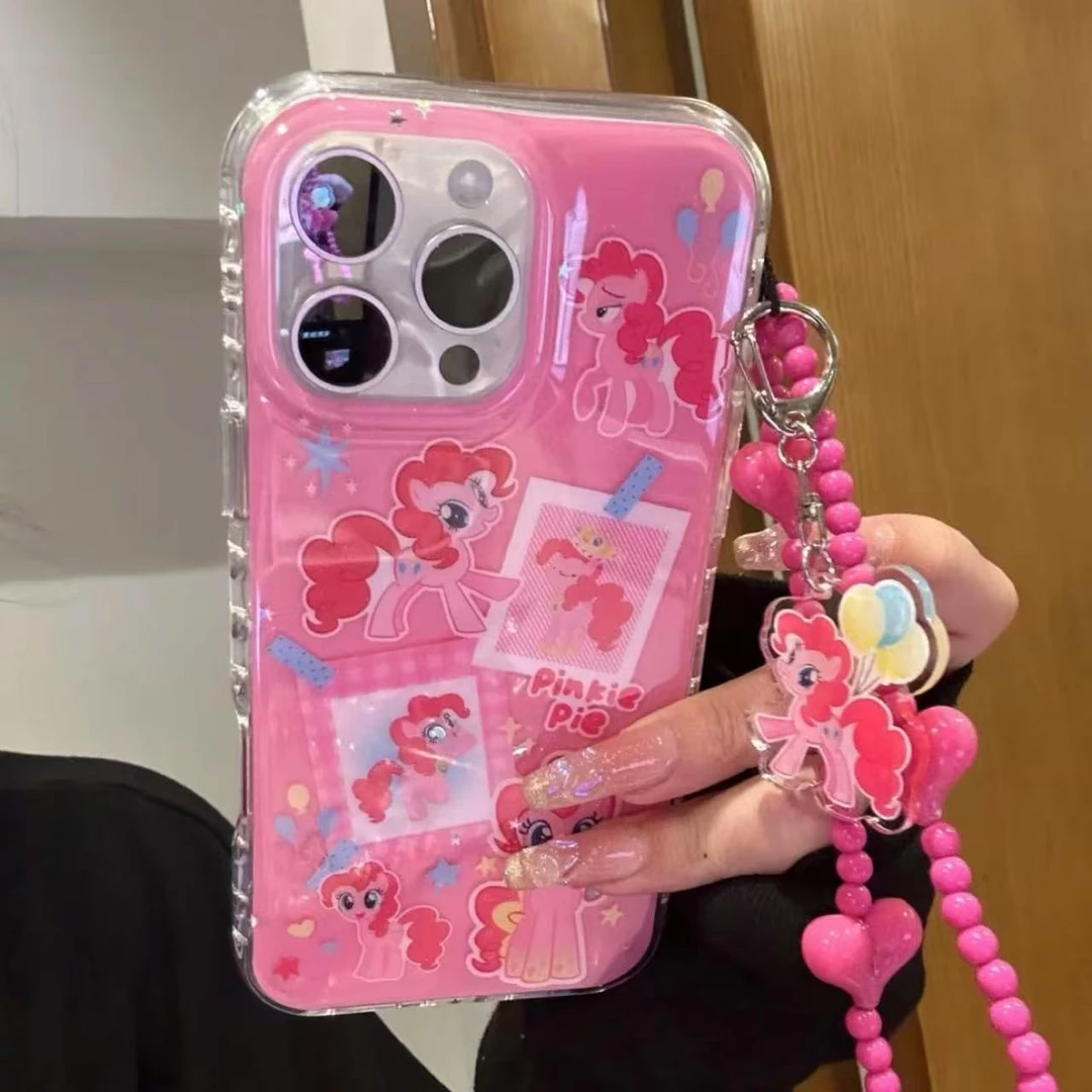 圆边爱心气囊-闪粉星星气球小马宝莉＋链条适用苹果16proMax手机