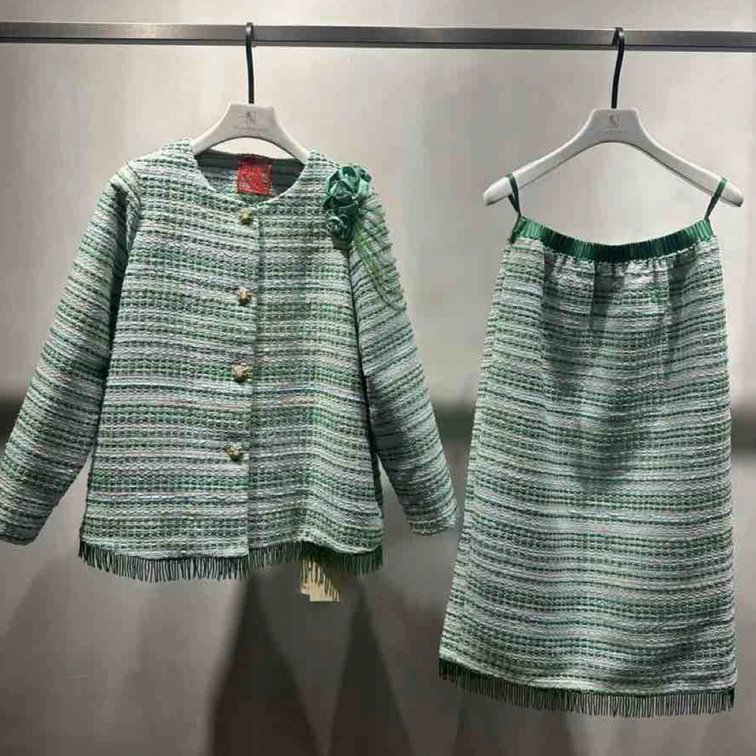 XXJ 恒心 红标套装短外套时尚圆领秋冬长袖香风女装上衣半裙套装