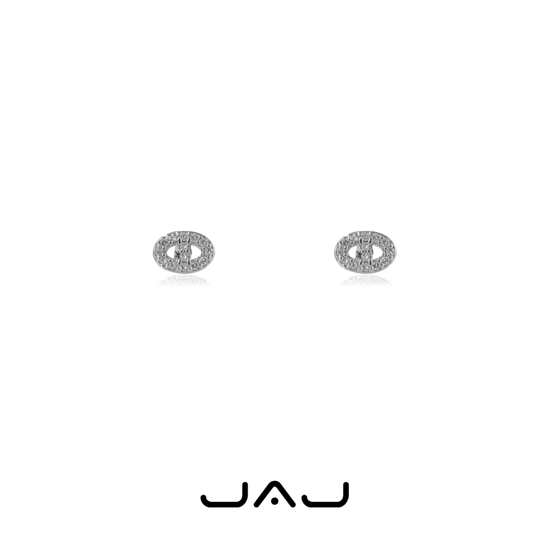 JAJ 铜合金合成锆石耳饰 猪鼻子耳钉简约小众镶钻耳环中性风耳饰