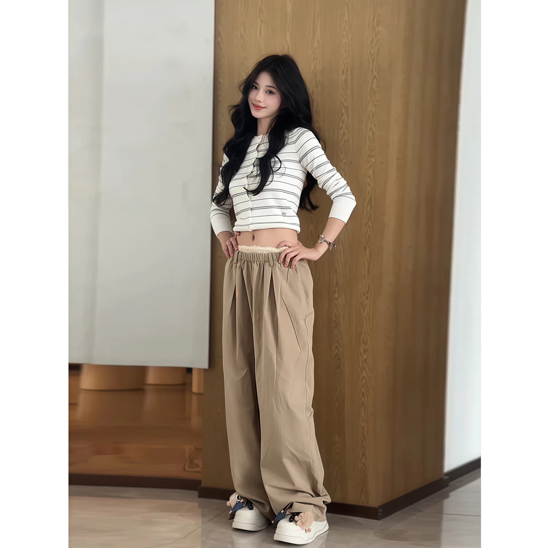 慵懒风气质条纹长袖上衣女秋季新款宽松显瘦美式复古针织开衫短款