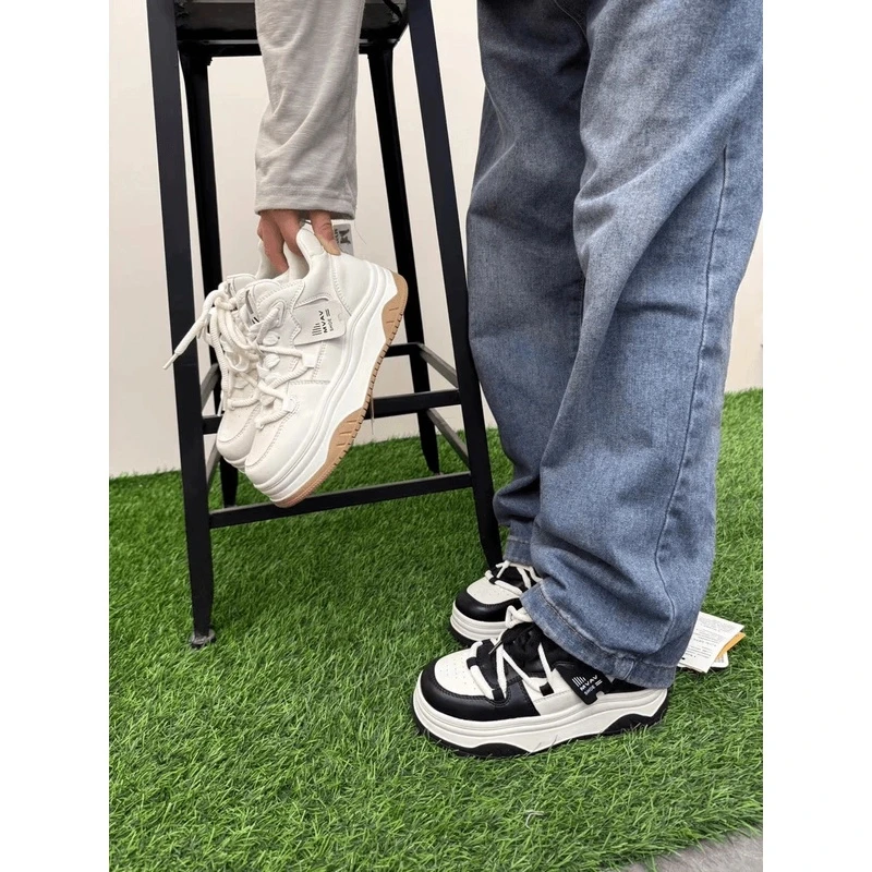 2025新款双鞋带厚底熊猫配色厚底舒适休闲百搭小白板鞋230205