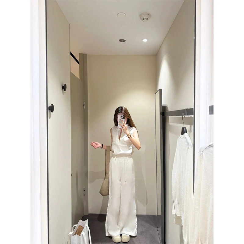 静奢老钱风气质穿搭一整套修身翻领背心上衣宽松百搭直筒阔腿裤女
