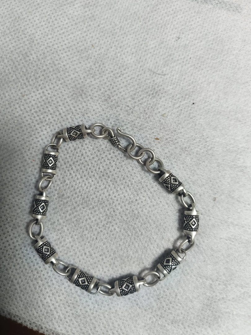 925银铅玻璃手链 手链中古做旧重工饰品复古之手工老银手链银色