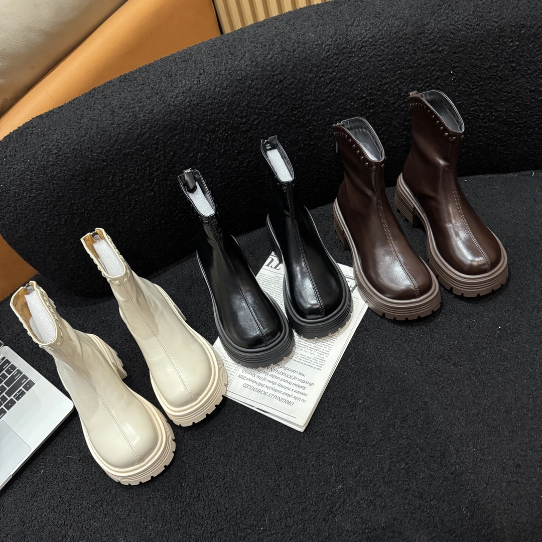 新款粗跟短筒弹力瘦瘦靴2025秋冬季韩系百搭高跟短靴