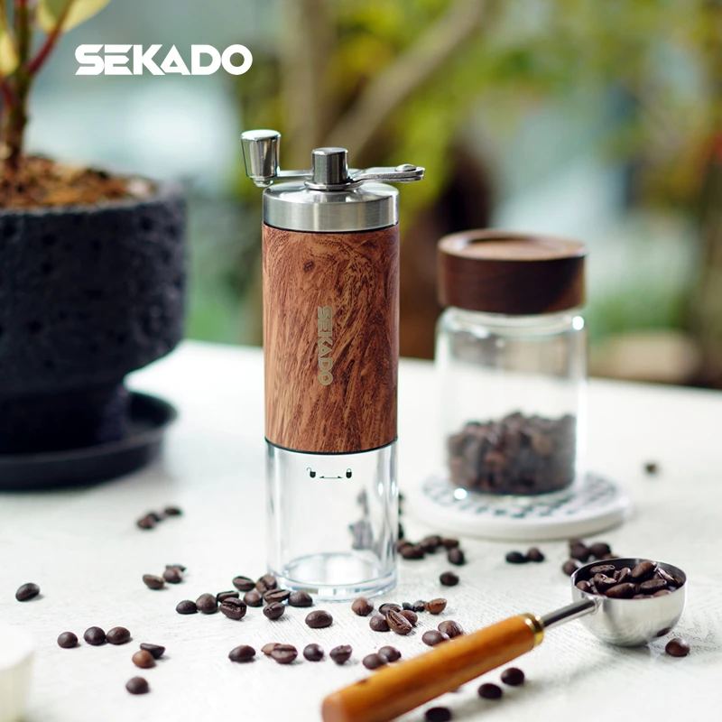 SEKADO便携手摇磨豆机折叠柄木纹陶瓷内芯咖啡研磨器点位调节粗细