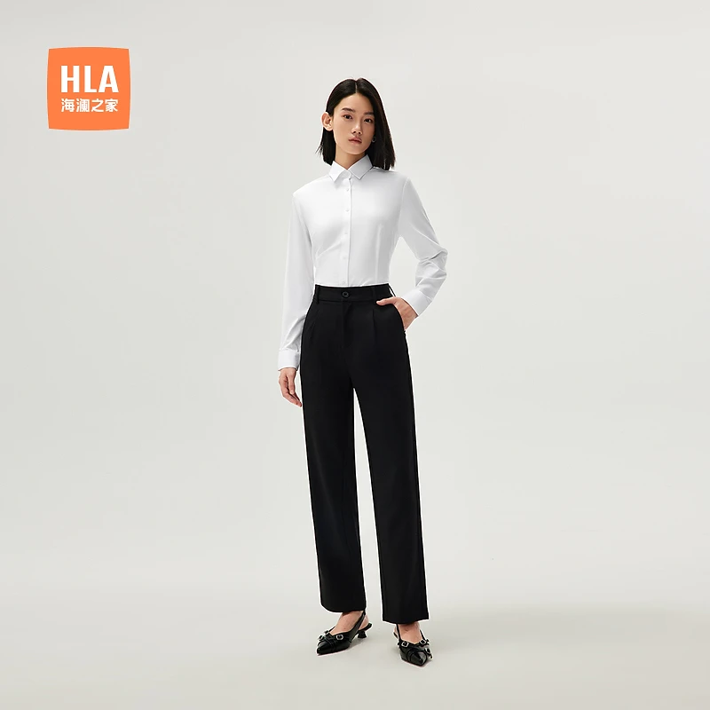【纯色知性】HLA海澜之家长袖衬衫女秋24新弹力通勤干练衬衣女装