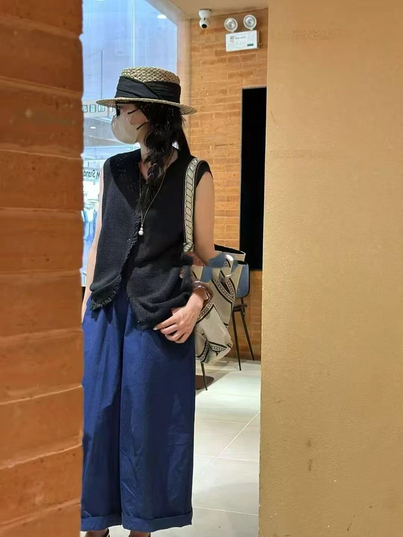 断码福利No退换 蕾丝木耳花边和纸针织开袖无袖马甲上衣女