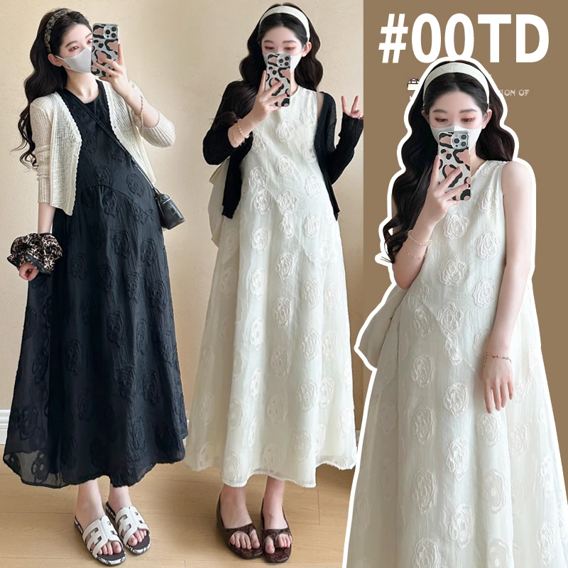 【苏安诺】孕妇装2025春夏季新款法式高级贵气提花背心连衣裙两件套