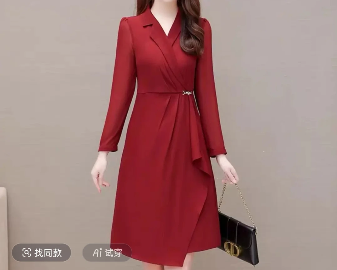 T958春秋季时尚修身长袖减龄洋气高端轻奢百搭款显瘦中长裙D-9