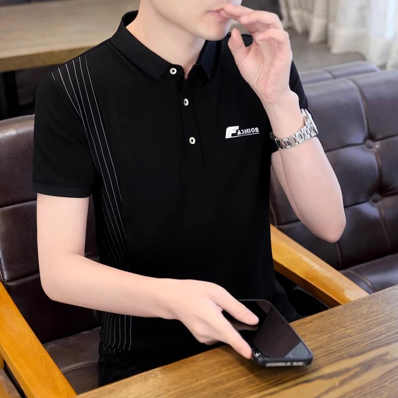 高端拼接男士polo衫男款夏季新款修身翻领短袖t恤男休闲半袖上衣