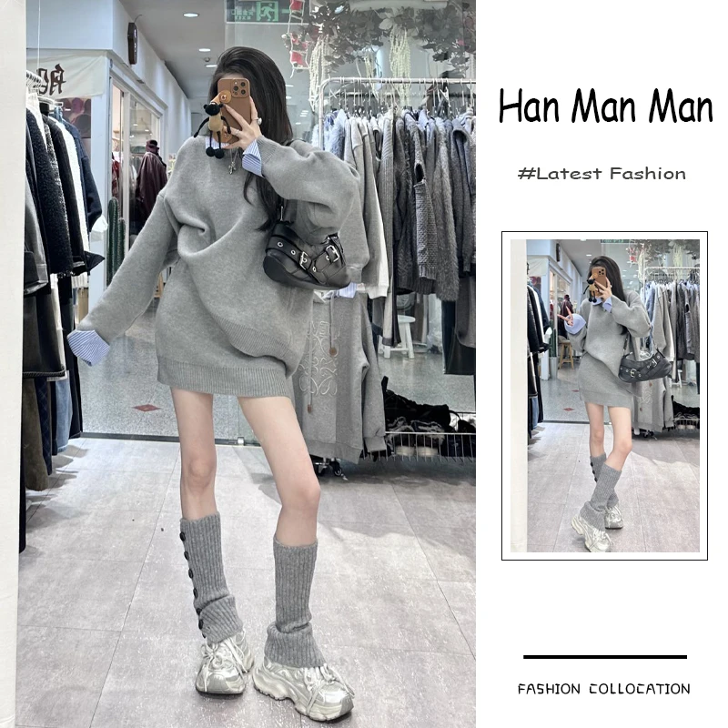 冬季流行穿搭整套新款2025韩版学院风减龄条纹衬衫毛衣短裙三件套