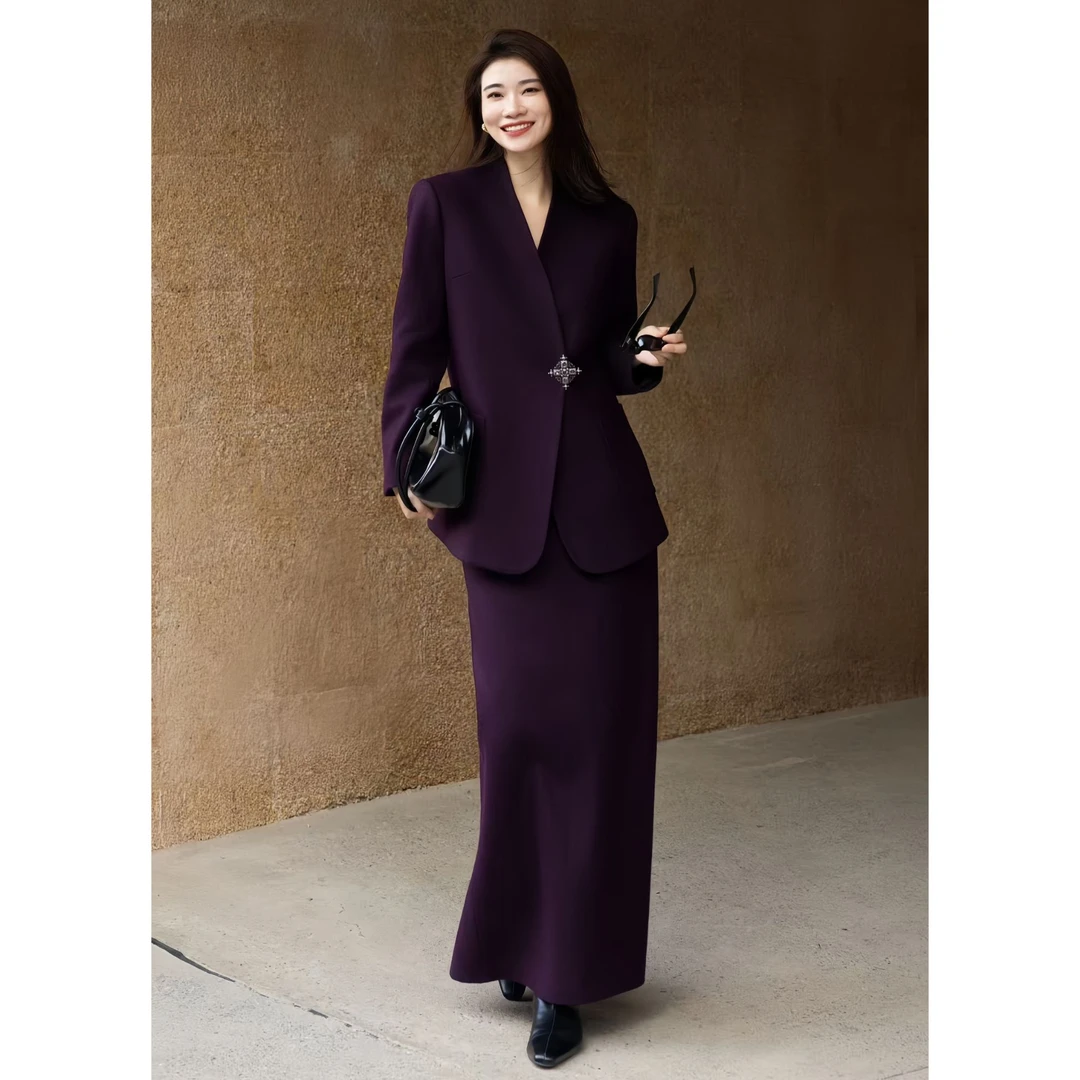 翎蔻2025秋冬新款设计感洋气时尚宽松西服半身裙两件套女