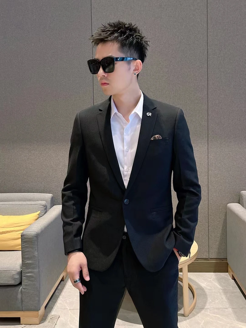 戈诺尔男士西装外套韩版修身职务正装单西商务休闲黑色长袖上衣