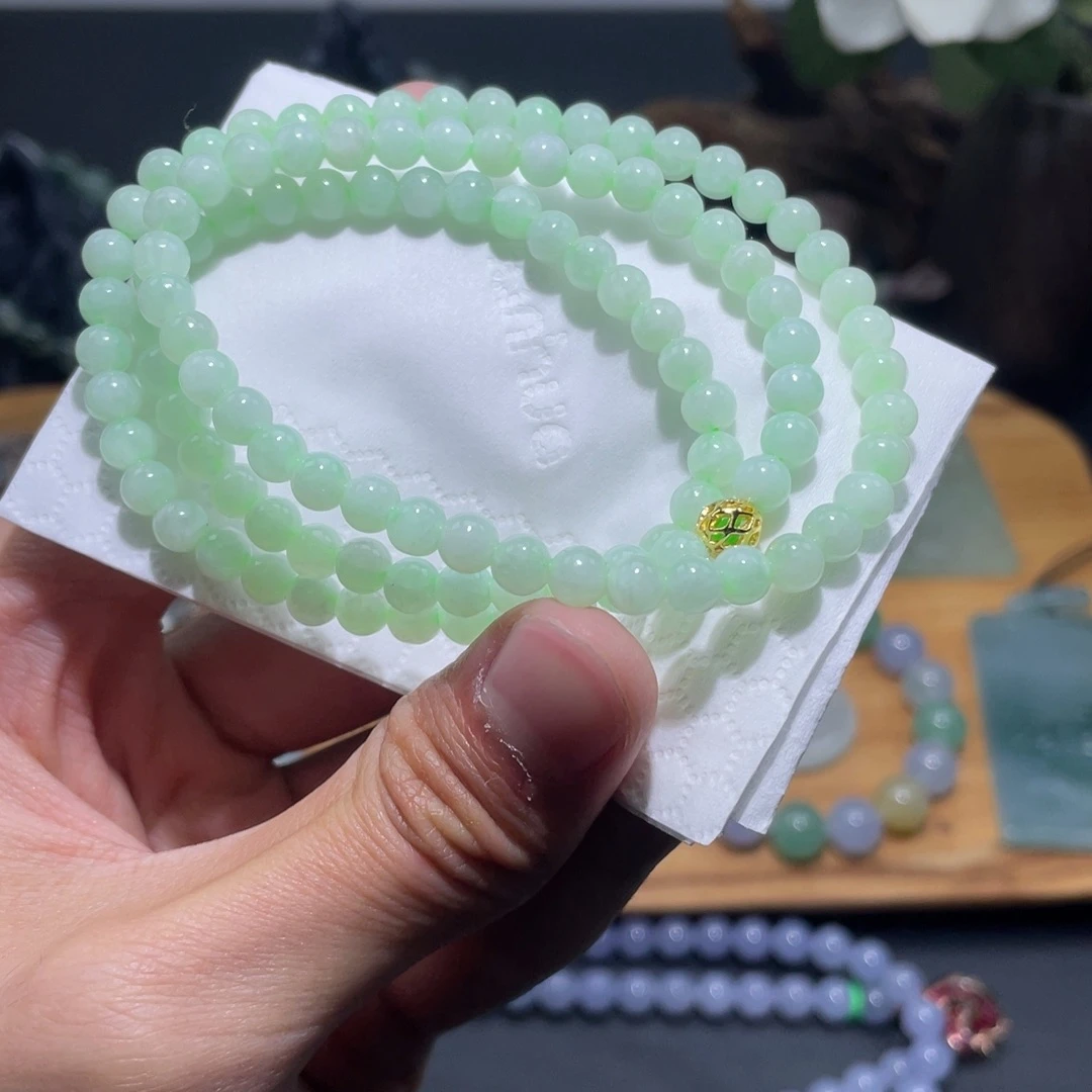 翡翠未镶嵌颈饰长串5.4绳子色