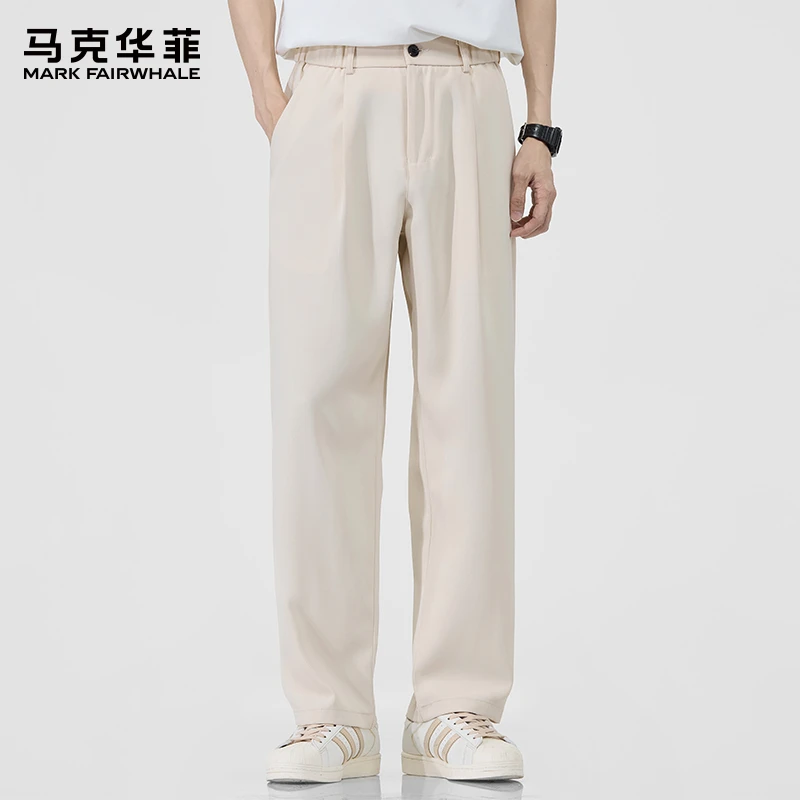 马克华菲夏季薄款休闲裤子男士2025新款潮牌宽松直筒阔腿垂感西裤
